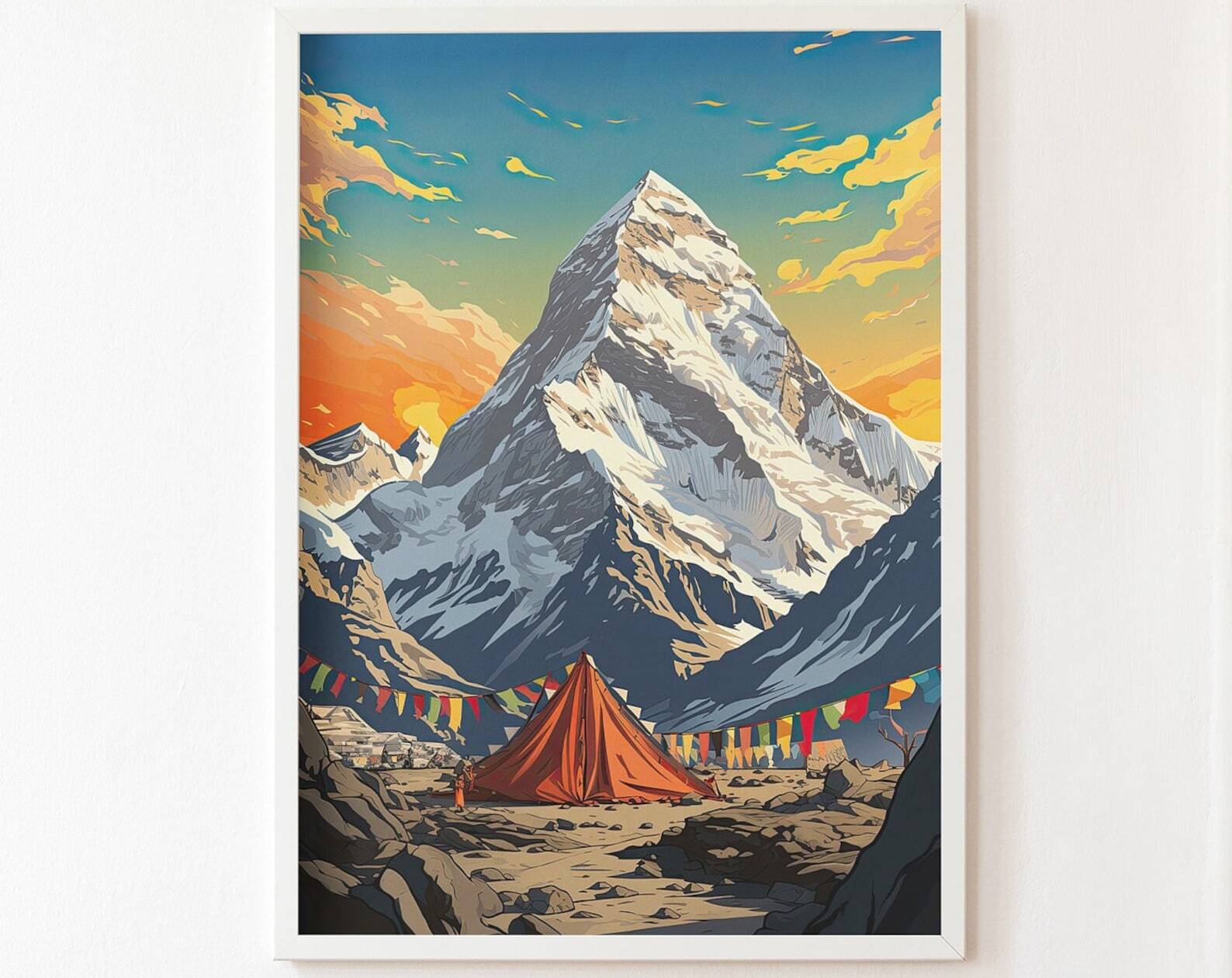 Mount Everest Base Camp Illustration Nepal Travel Poster Print At Home Wall Art