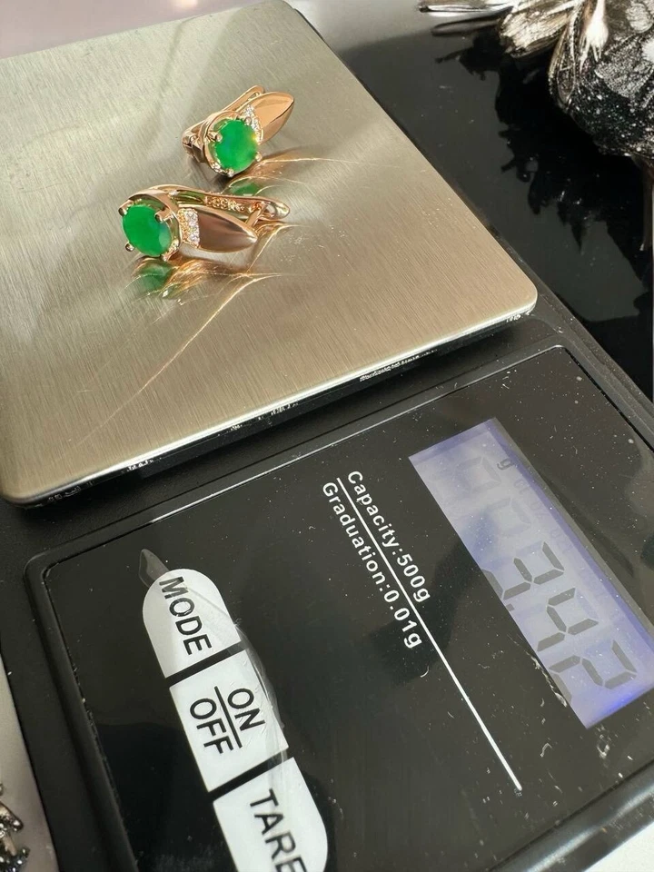 Atemberaubende 585rg gestempelte Ohrringe, Smaragd, rolled, 3.4 Gramm, neu - Bild 2 von 4