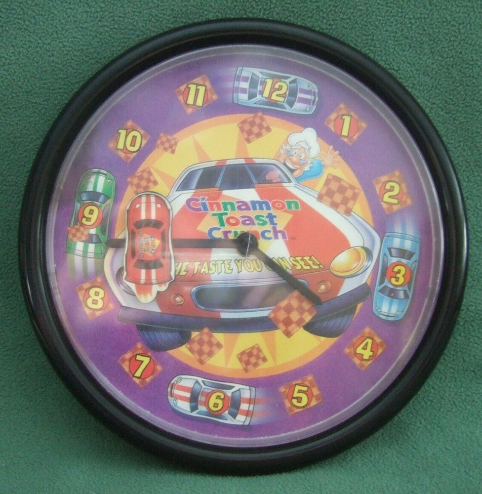 Vintage Cinnamon Toast Crunch Race Car Wall Clock Plastic 1990s Works!