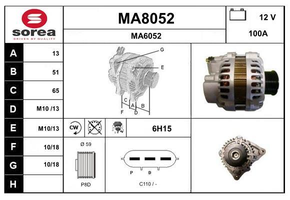 Alternateur SNRA MA8052 Idéal Trajets Familiaux pour MAZDA 6 et 5