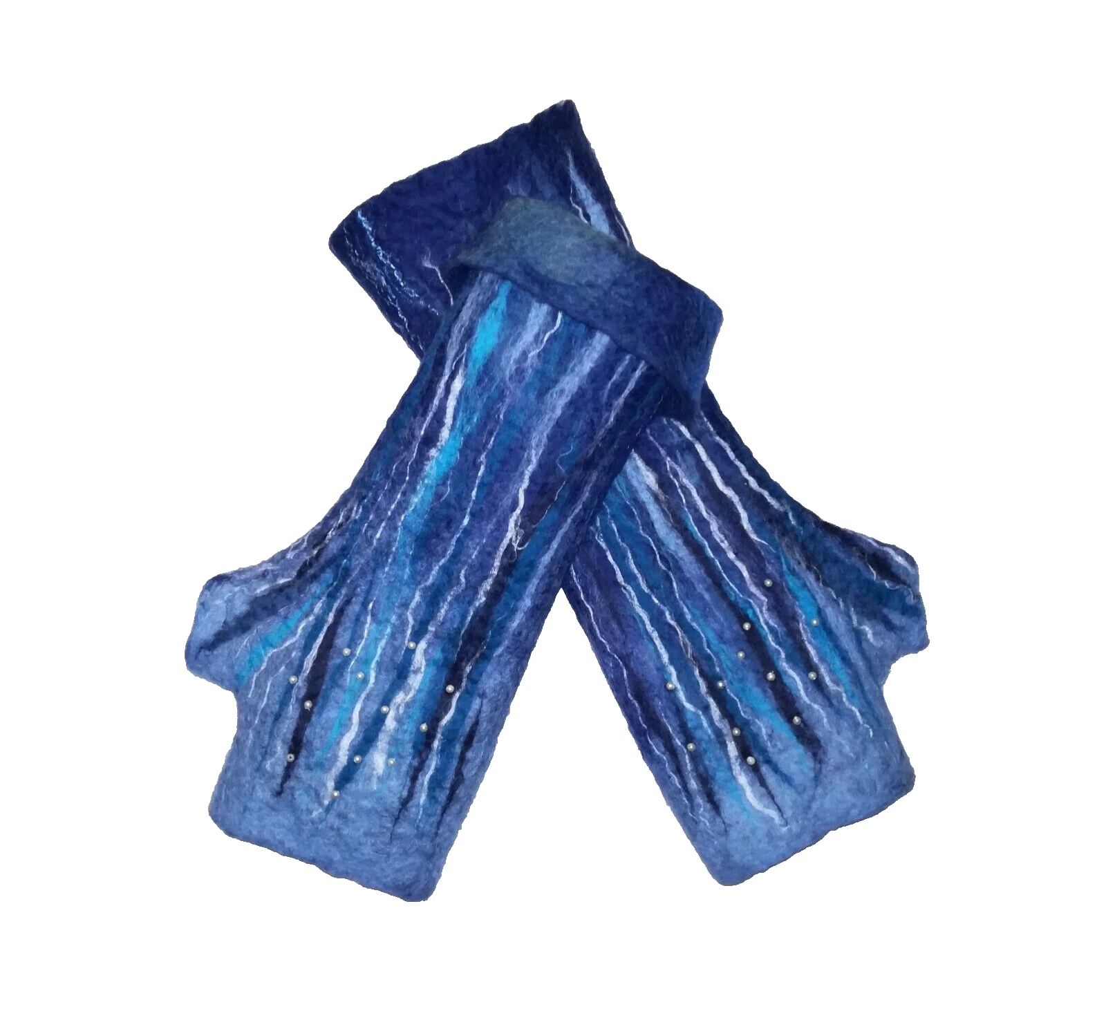 Blue Felted Fingerless Mittens, Merino Gloves, Wool Gauntlets, Pulse Warmers