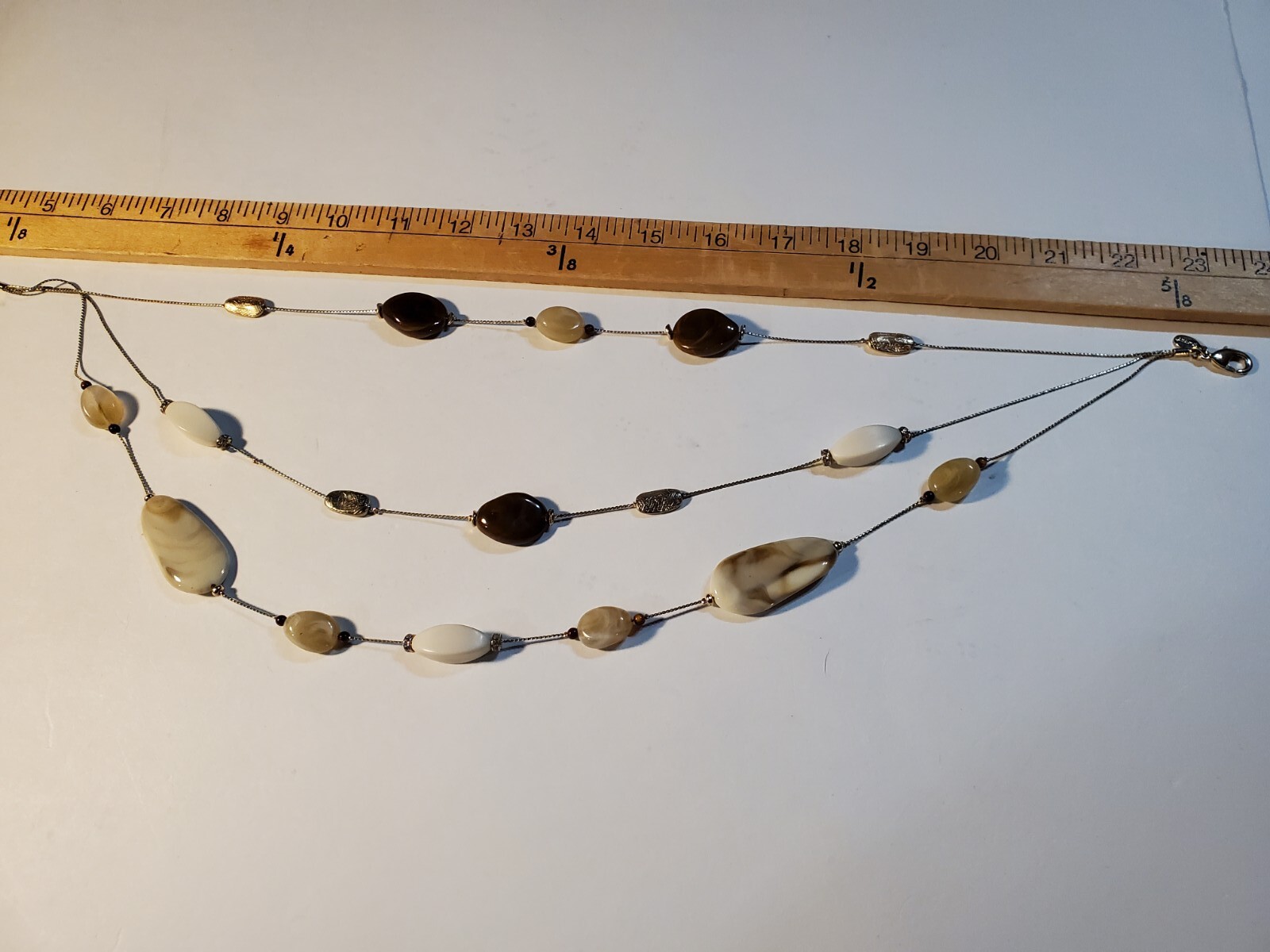 Chicos Bib Necklace Faux Stone Triple Strand Extender 18-23" Goldtone Womens EUC