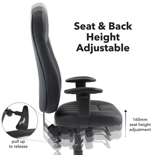 Zeus High Back 24 Hour Task Chair with Adj Headrest - Black Faux Leather - Picture 2 of 10
