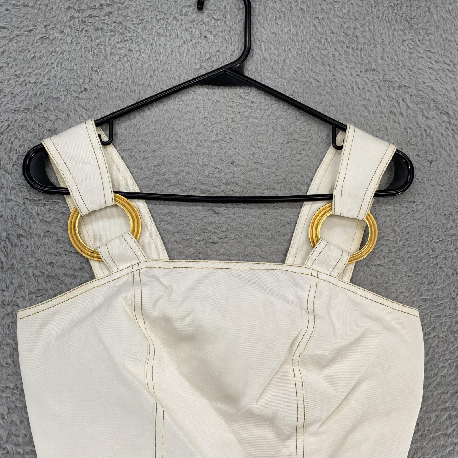 Vintage Cache Crop Top Womens 2 Gold Ring Strap Denim Bustier Corset Made in USA