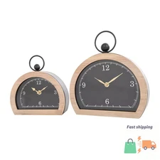 Set of 2 Wooden Semi-Circle Clocks with Brown Wooden Frame  - Olivia & May
