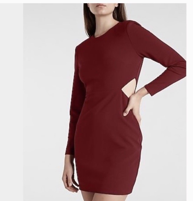 Express strong shoulder side cutout Wine burgundy Mini dress long sleeves M