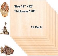 12 Pack Basswood Sheets for Crafts-12 X 12 X 1/8 Inch- 3Mm Thick Plywood Sheets