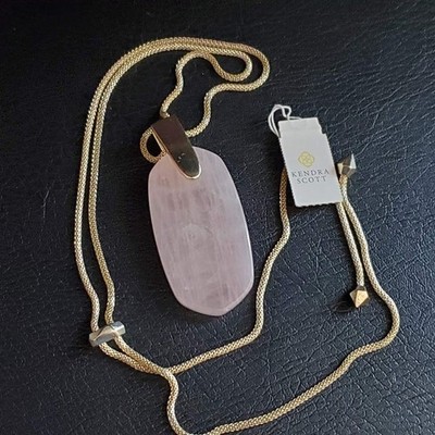 Kendra Scott Rose Quartz Inez Adjustable Pendant Necklace Gold Tone NWT