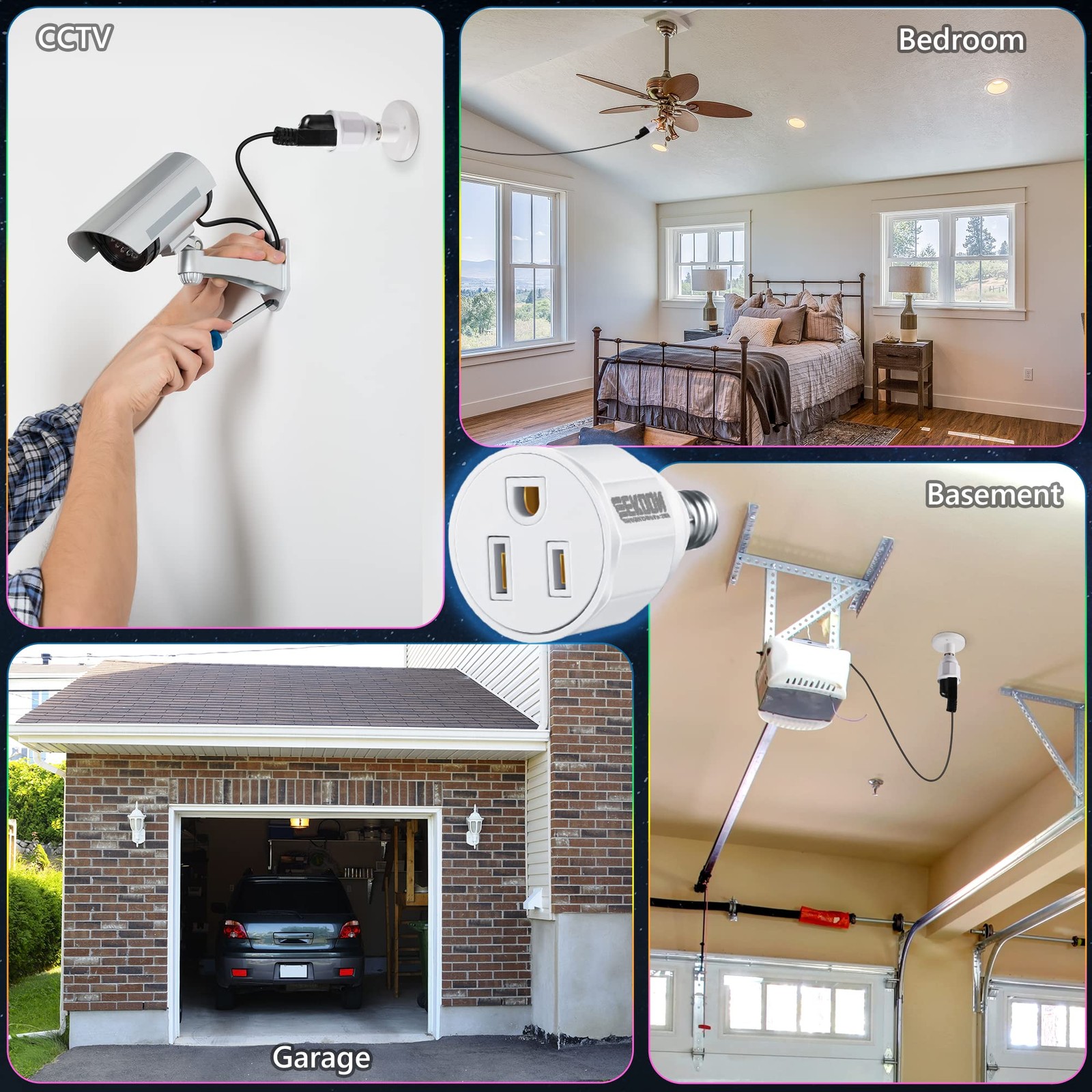 3 Prong Light Bulb Socket Adapter Polarized Outlet to Plug Converter for Home...