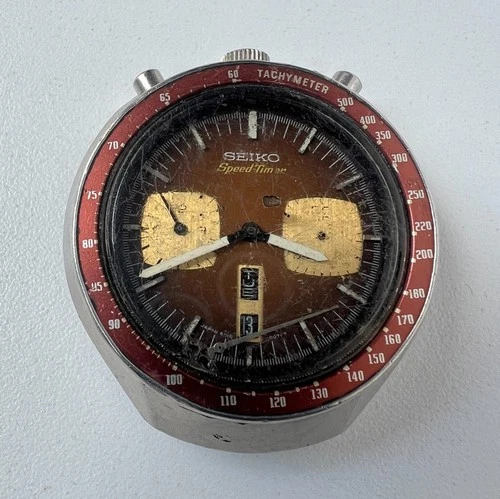 SEIKO 6138-0040 Automatic Chronograph Watch Vintage Mens BULLHEAD Brown Dial