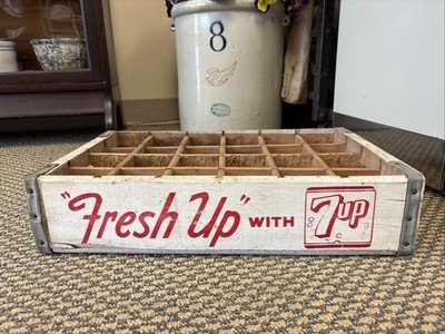 Vintage Wooden Soda Crate Seven Up 7-Up Bottling Fresh Up Wood Box 1966