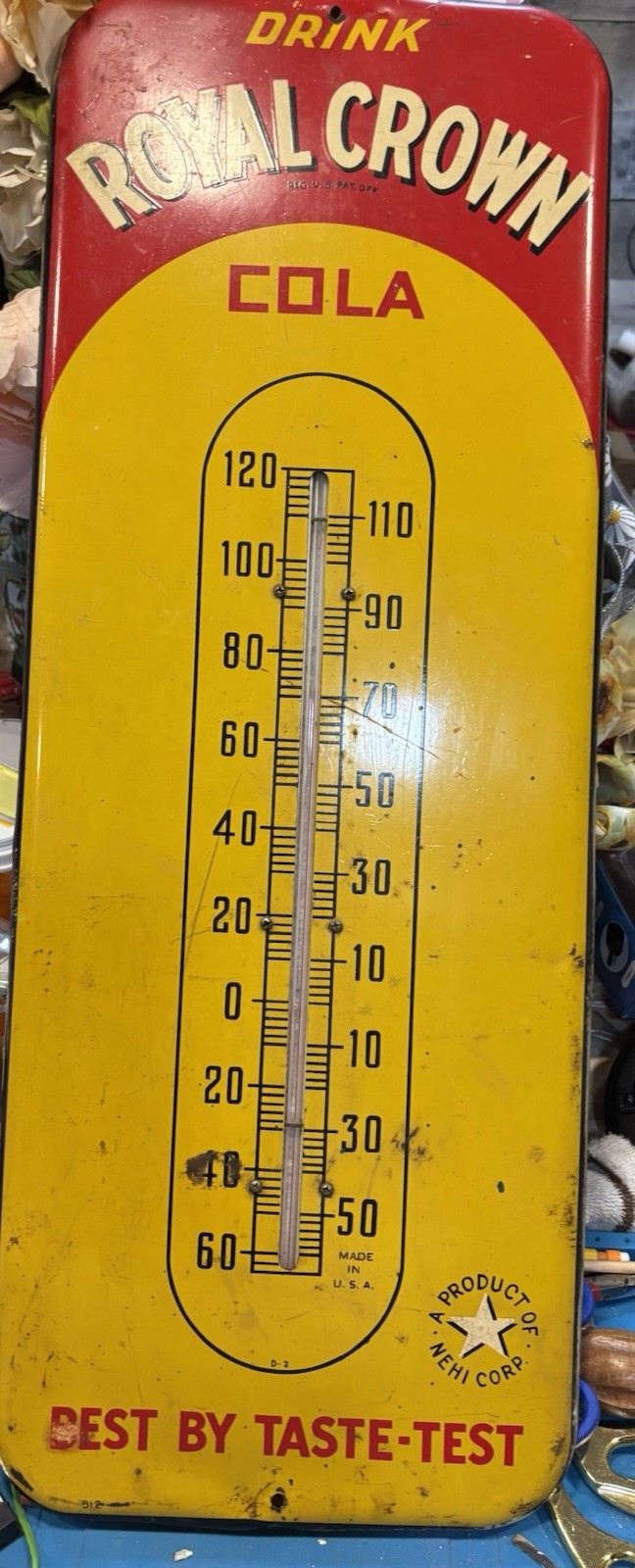 Vintage Large RC Royal Crown Cola Advertising Thermometer 25” Rare Works
