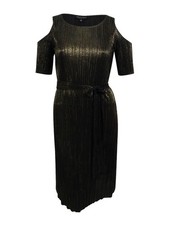 Connected Women's Belted Metallic Crinkled Party Dress