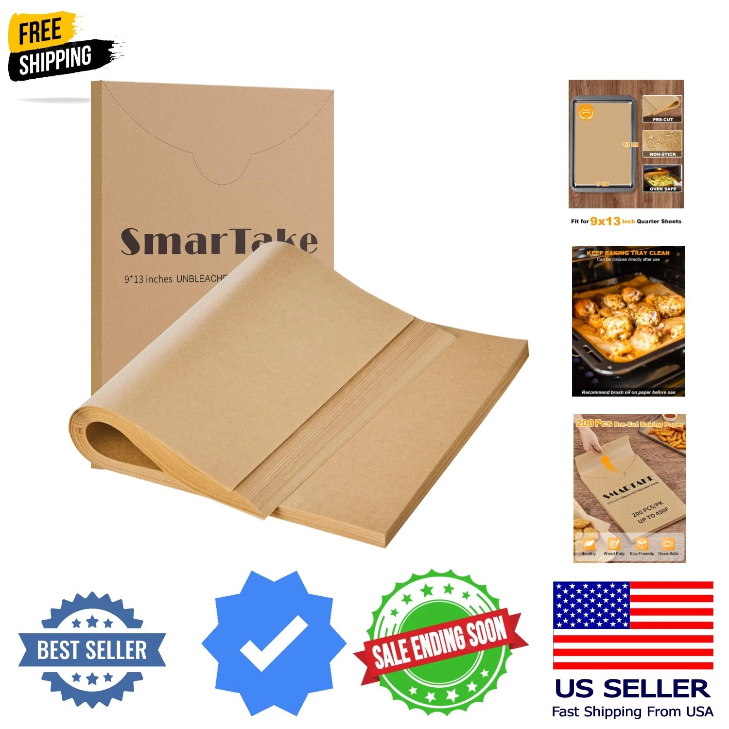 200 Pcs Parchment Paper Baking Sheets, 9x13 Inches Non-Stick Precut Baking Pa...