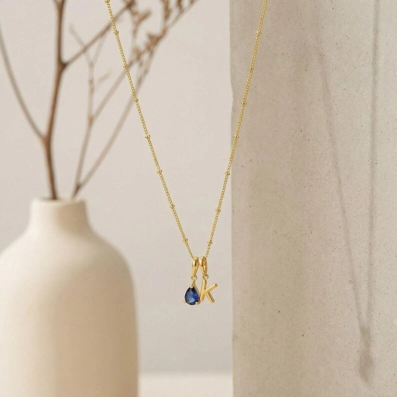 14K Yellow Gold Plated Personalize Initial Pendant Necklace 1 Ct Simulated Ruby - Image 4 of 4