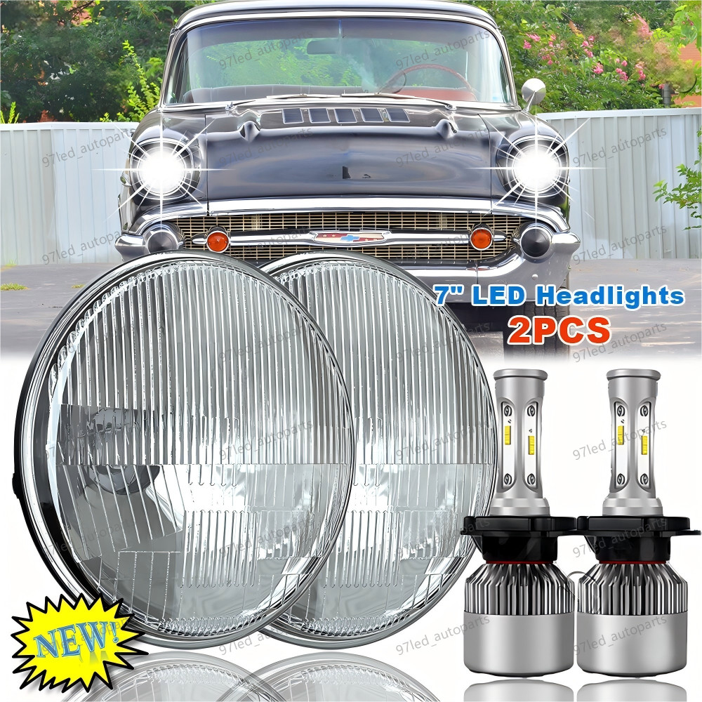 2pcs 130W 7" Round LED Headlights HIGH/LOW Beam for Chevrolet Bel Air 1950-1957