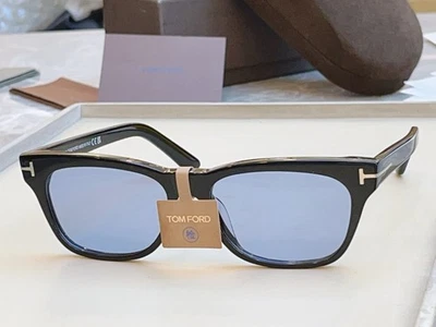 Tom Ford new classic black frame light blue lens sunglasses TF1362-F 55-16-145 - Image 1 of 4