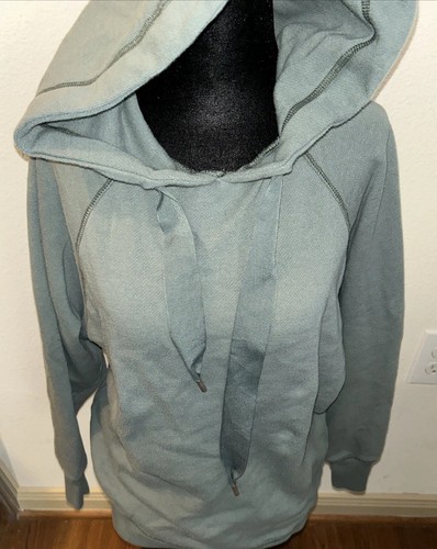 Felpa con cappuccio manica lunga pullover con coulisse verde invecchiato sbiadito Aerie XXS - Foto 4 di 7