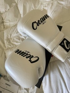 Combat Corner 16 Oz HMIT Champion Boxing Gloves Hand Made CREAM TJ1 White W/Wrap
