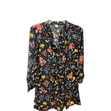 OLD NAVY Women's S Black Floral Long Sleeved Pintuck V-Neck Shirt Shift Dress