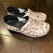 Dansko Pink French Script Clogs Women’s 40 Sz 9.5 Comfort Shoes-used!