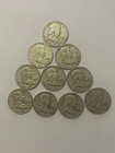 1948- 1960 Franklin  HALF DOLLAR 90% SILVER 10 Coin Lot