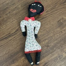 African Black Folk Art Handmade Rag Cloth Doll 20” Floral Buttons Stitched
