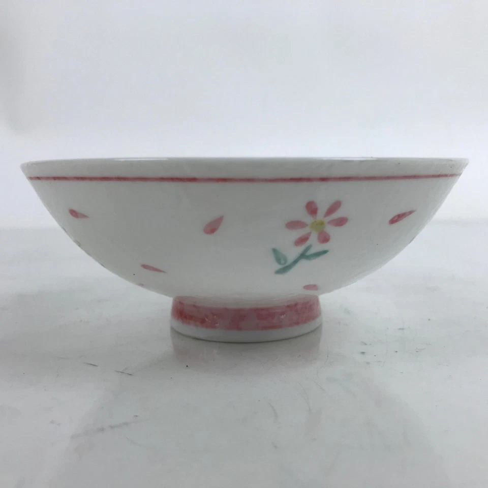 Tazón de arroz japonés de porcelana Owan de colección ancho texturizado blanco rosa pétalo flores Y48 Foto 4 de 4