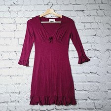 Urban Outfitters Frilly Y2K Maroon Knit 3/4 Sleeve Dress Size XSmall