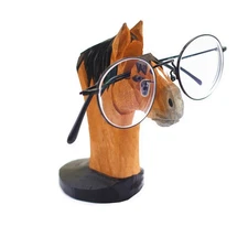 Creative Wood Hand Carved Eyeglass Holder Handmade Nose Horse Stand for Offic...