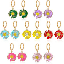 7 Pairs Cute Small Huggie Hoop Earrings Flower Set for Women Colorful Enamel Ear