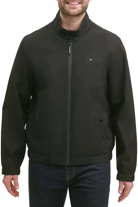 NEW Tommy Hilfiger Men's L Black Stretch Windbreaker Jacket Full Zip# L259