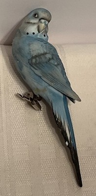Vintage 1950 s Porcelain Clip On Blue Parakeet Bird Parrot 6.5  Beautiful
