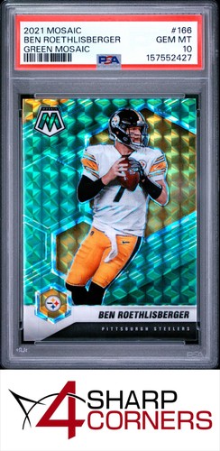 2021 PANINI MOSAIC GREEN PRIZM #166 BEN ROETHLISBERGER POP 6 PSA 10