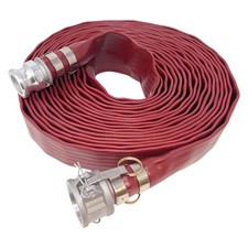 Gloxco 1-1/2" x 50' Red Heavy Duty Lay Flat PVC Discharge Hose Assembly with ...