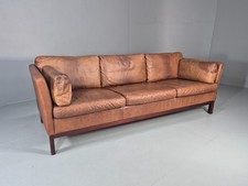 Midcentury Three Seater Settee Vintage Danish Tan Leather 1970s  EB10073 M3SS