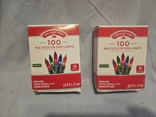 Holiday Time Lot of 2 - 100 Multicolor Mini Lights Green Wire 23 ft Long