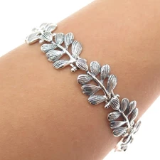 HAGIT GORALI Sterling Silver Vintage Israel Floral Leaf Oxidized Bracelet 6.75"