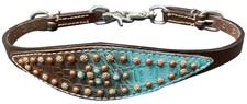Showman Leather Wither Strap w/ Teal  Brown Alligator Overlay