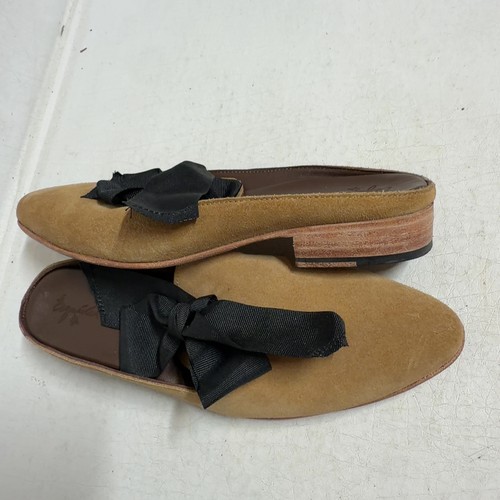 ESQUIVEL Tan Suede Bow Mules Slip On Flat Slide Loafers Shoes Sz 10