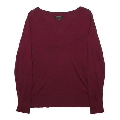 BANANA REPUBLIC Pull Femme En Maille Basique Col V Uni Bordeau - Photo 1/4