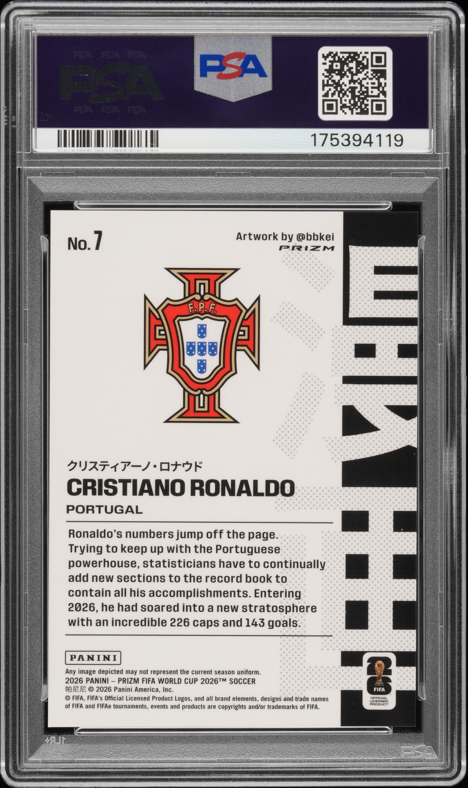 2026 PANINI PRIZM FIFA WORLD CUP 2026 MANGA #7 CRISTIANO RONALDO PSA 10 view 2