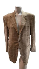 Canali Men's Blazer 50R Tan Plaid Windowpane Wool