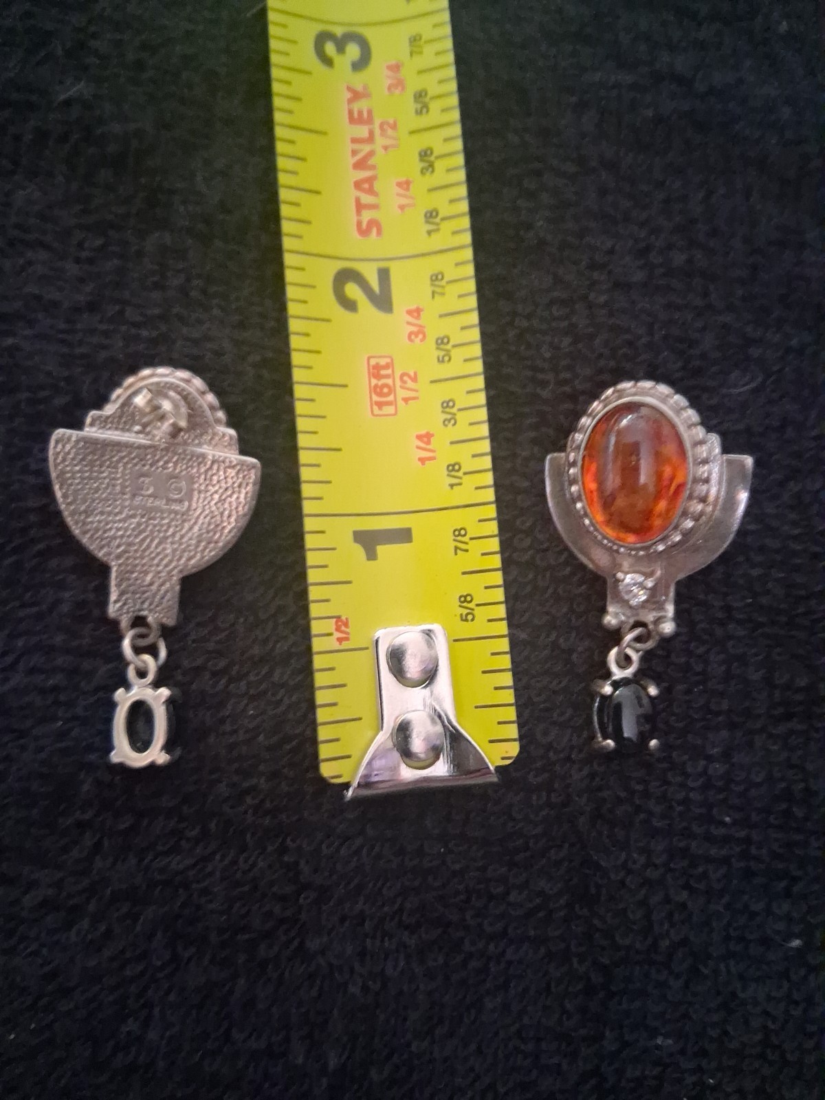 SC Sterling Silver Dangle Drop stud Earrings Ambe… - image 1