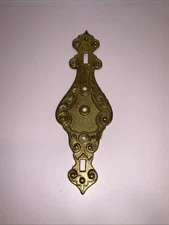 Vintage Ornate Brass Door Backplate Victorian Style Skeleton Key Escutcheon