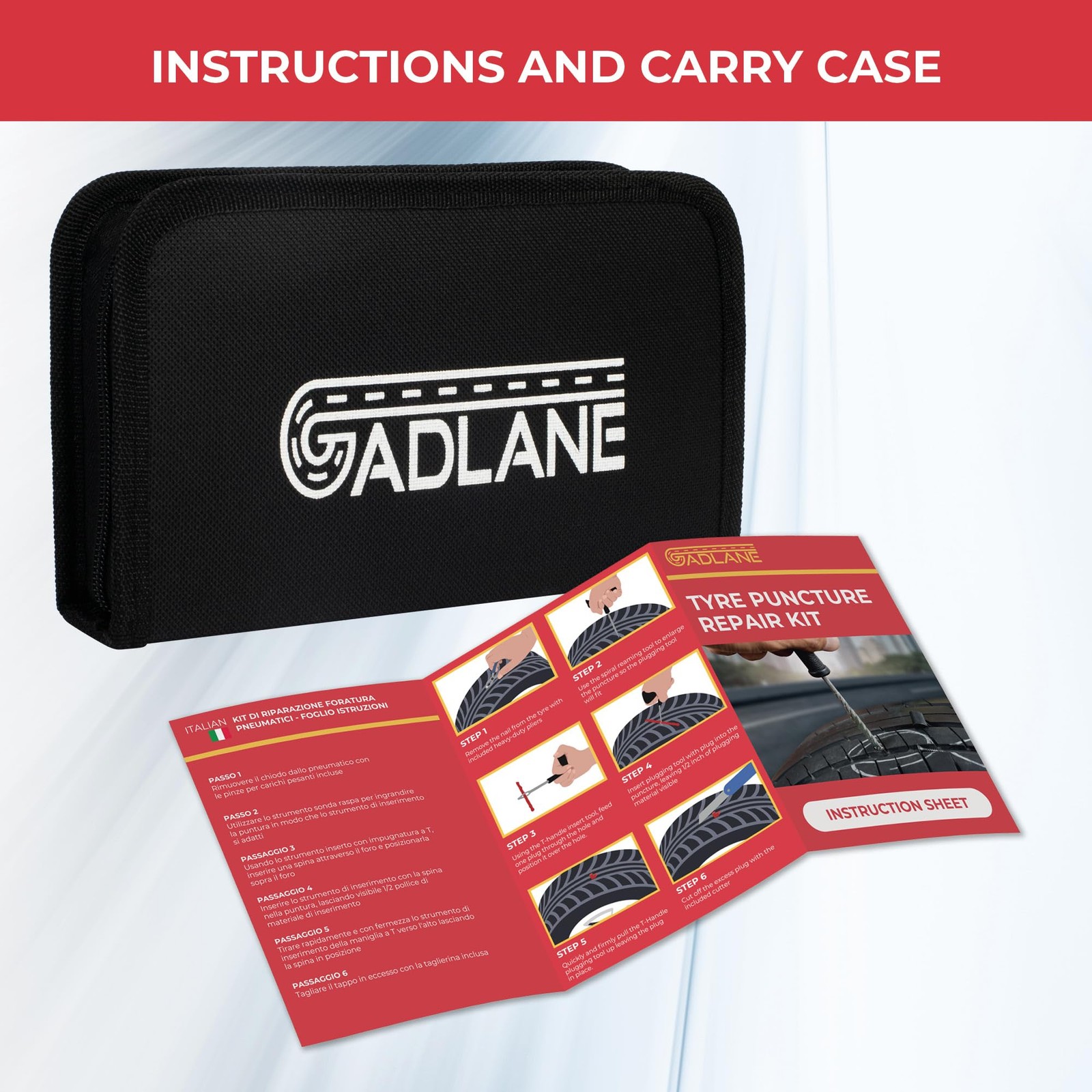 Gadlane Kit Riparazione Pneumatici Auto 26pc Kit Foratura Moto Tubeless - Miniatura 13