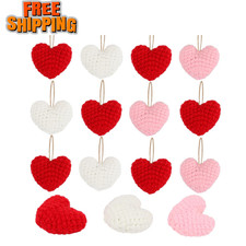 12pcs Valentines Heart Hanging Knit Ornaments, 2.56 Inch Knitted Crochet Heart..