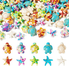 100Pcs Turquoise Multicolor Ocean Sea Life Beads - Turtle Starfish Shapes -