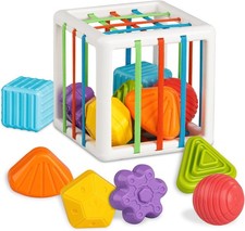 Montessori Toys for 1 Year Old, Cube  6 Sensory Shape Blocks, Baby Toys 12-18 M
