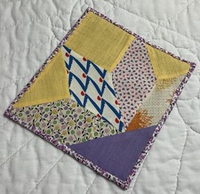 Antique Patchwork Quilt Table Topper, Flower Basket, Diamonds, 1930  s, Prints